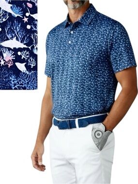 Daniel Cremieux Performance Polo Blue Ocean Marine Life Sea Shirt Sz 2XL